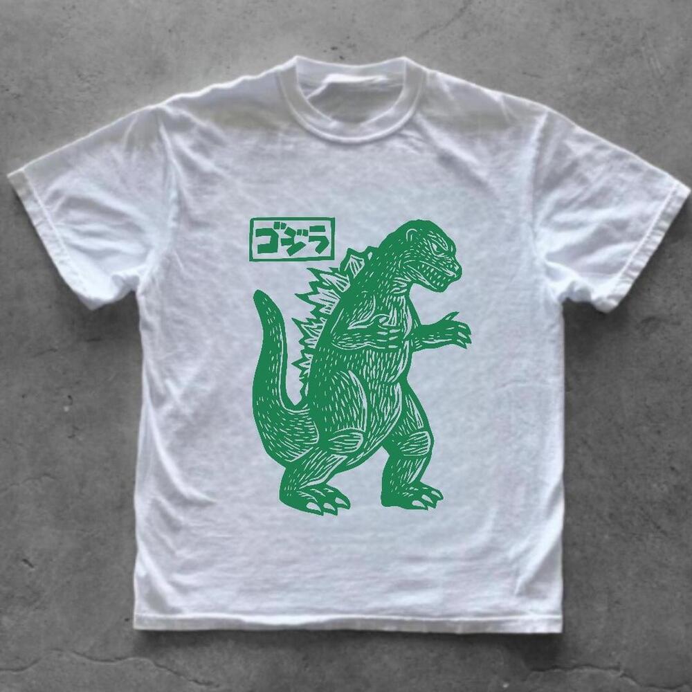 Gildan Men White T-Shirt, White Tee With Green Graphic And Japanese Text